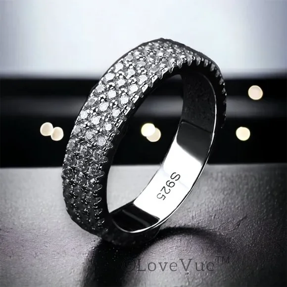 1.5mm Diamond Three Row Brilliant Cut Full Eternity Wedding Ring Band - Picture 4 of 16